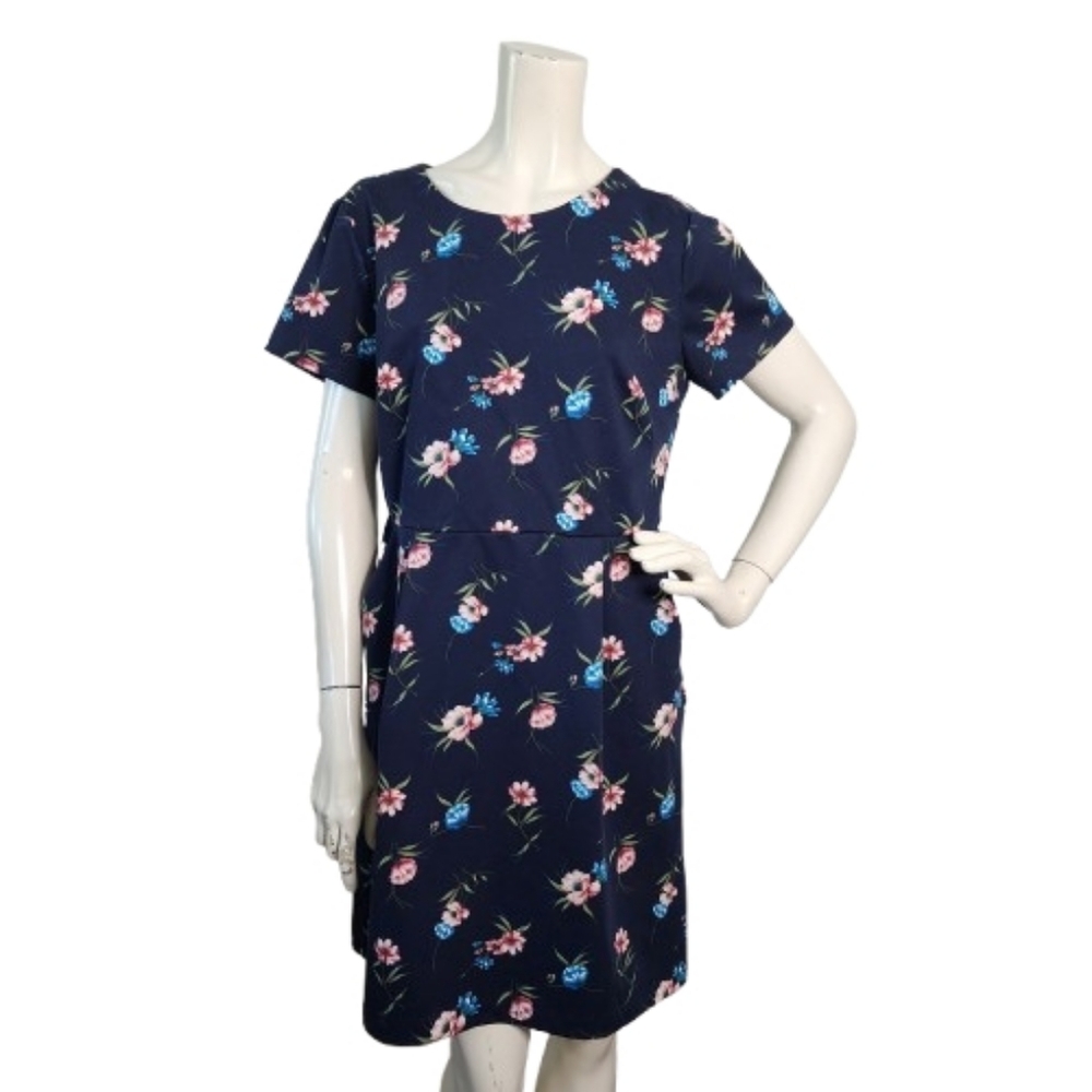 LOFT Dress Women's 10 Navy Blue Floral Short Sleeve